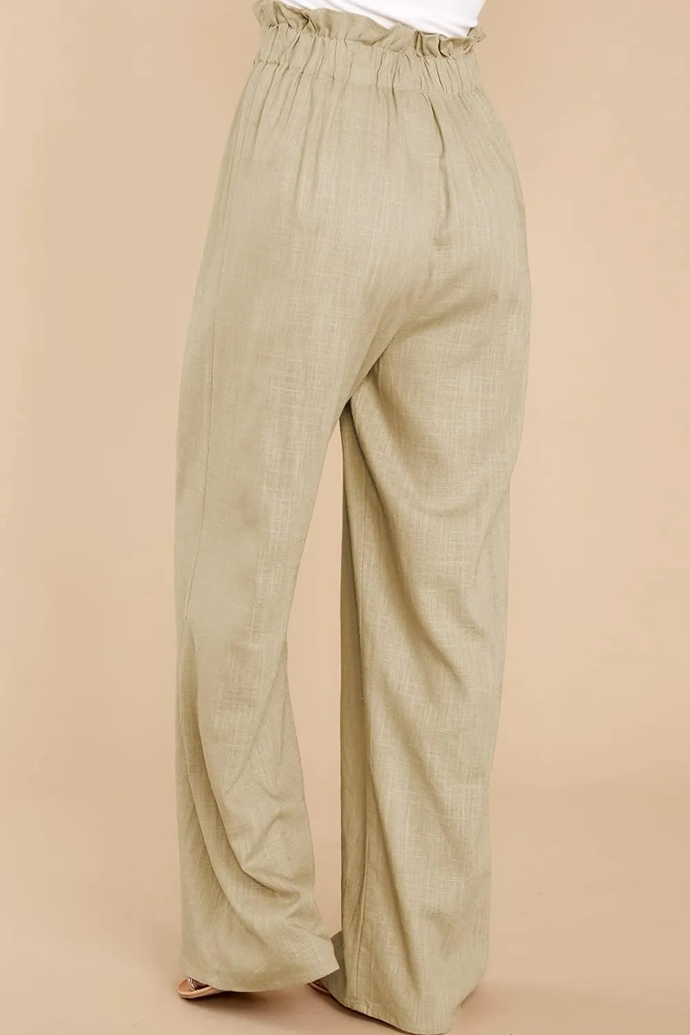 Women's Cotton Linen Casual Adjustable Tie Knot Trousers Boho Palazzo Beach Pants Loose Fit Wide Leg Work Pant