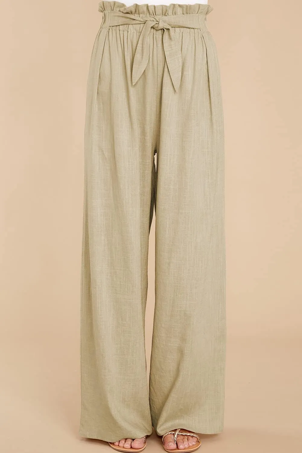Women's Cotton Linen Casual Adjustable Tie Knot Trousers Boho Palazzo Beach Pants Loose Fit Wide Leg Work Pant