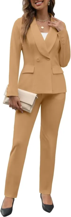 Women's Fall Business Pant Suit Long Sleeve Formal 2 Piece Blazer Set Casual Office Work Outfits 2024