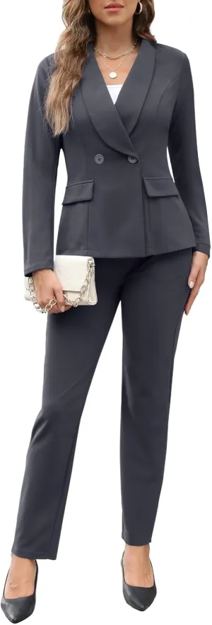 Women's Fall Business Pant Suit Long Sleeve Formal 2 Piece Blazer Set Casual Office Work Outfits 2024