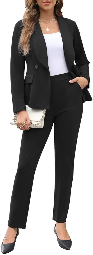 Women's Fall Business Pant Suit Long Sleeve Formal 2 Piece Blazer Set Casual Office Work Outfits 2024
