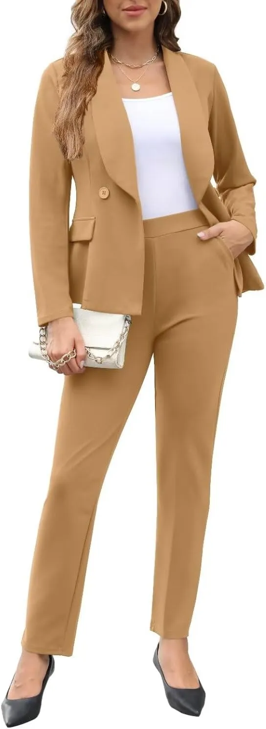 Women's Fall Business Pant Suit Long Sleeve Formal 2 Piece Blazer Set Casual Office Work Outfits 2024