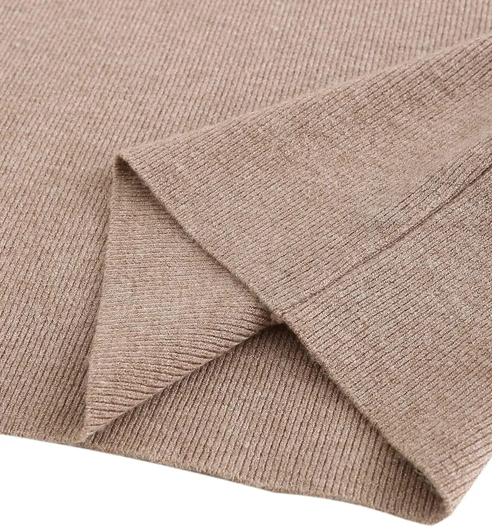 Womens Knee Length Knitted Ribbed Winter Turtleneck Bodycon Sweater Dresses 7628