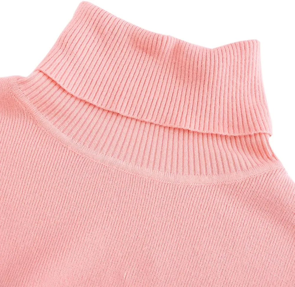 Womens Knee Length Knitted Ribbed Winter Turtleneck Bodycon Sweater Dresses 7628