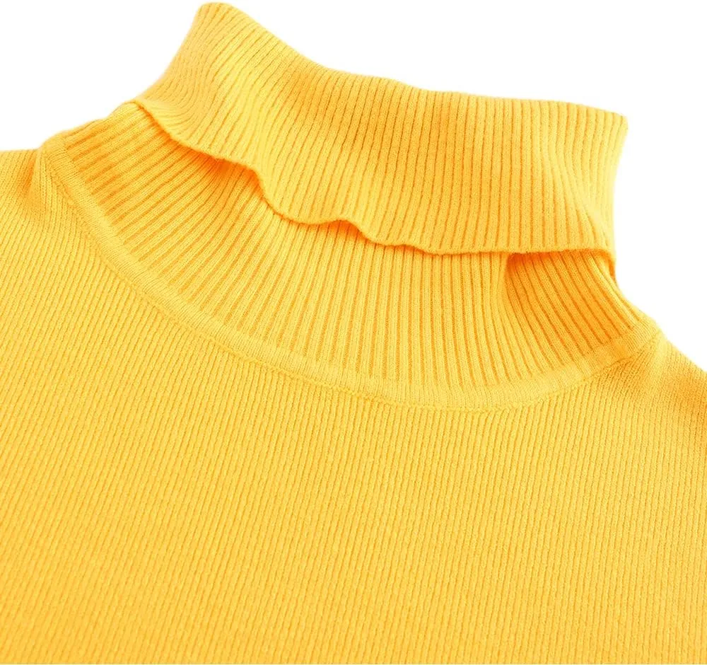 Womens Knee Length Knitted Ribbed Winter Turtleneck Bodycon Sweater Dresses 7628