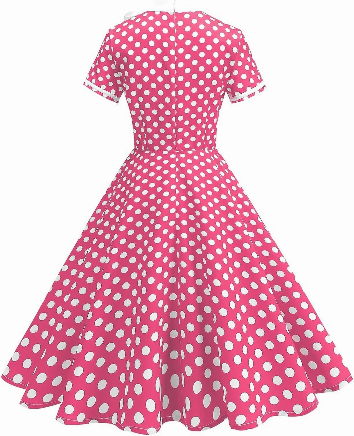 Womens Casual Prom Swing Dress Short Sleeve Tie Neck Vintage Cocktail Party Dress Polka Dot 50s Flared A-Line Gowns