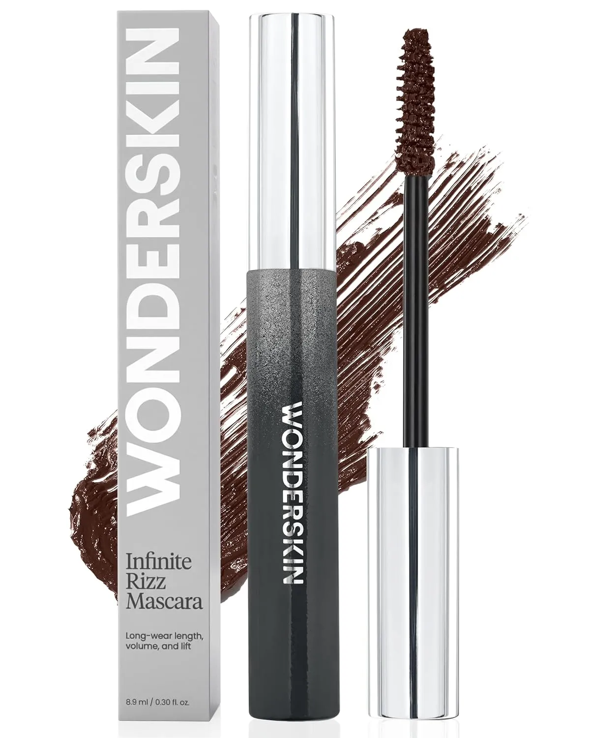 Wonderskin Infinite Rizz Mascara - Brown Mascara For Volume And Length, Long-Wear, Smudge-Proof & Water-Resistant Volumizing Lash Makeup (Brown)