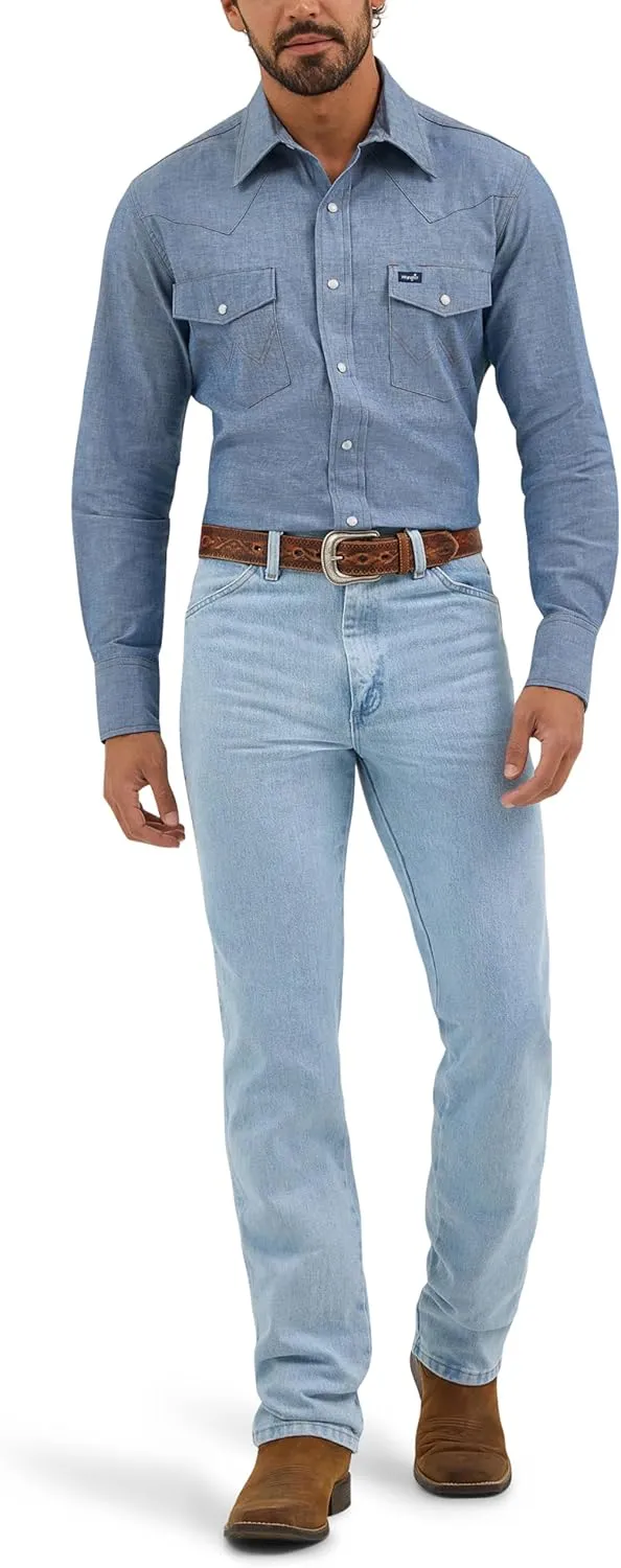 Wrangler Men's Cowboy Cut Western Long Sleeve Snap Work Shirt Firm Finish