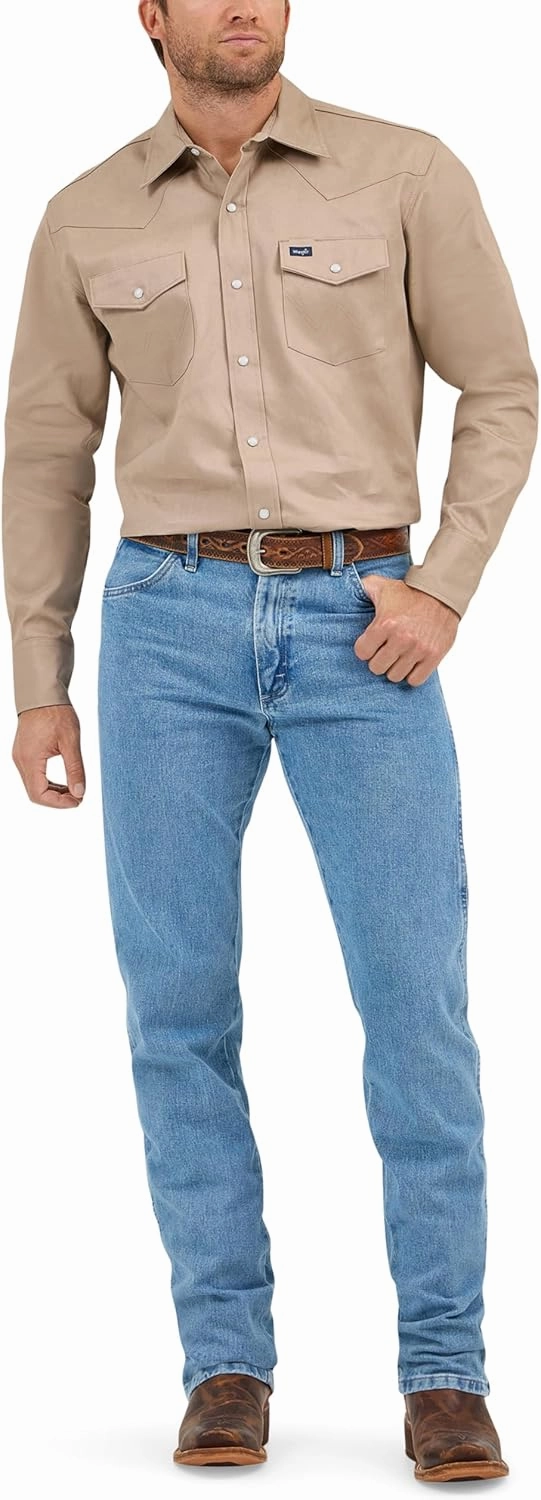 Wrangler Men's Cowboy Cut Western Long Sleeve Snap Work Shirt Firm Finish