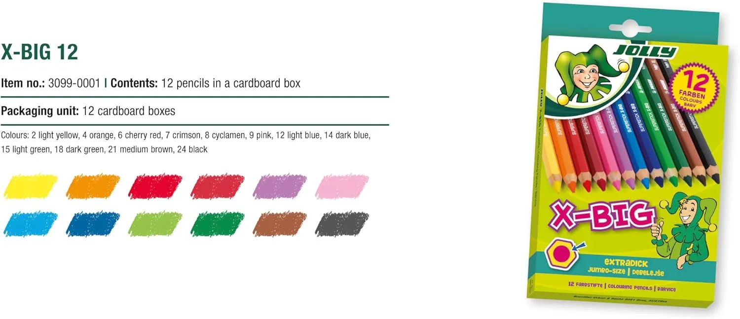 X-Big Jumbo Colored Pencils; Set of 24 (2-pack of 12), Perfect for Special Needs, Art Therapy and Early Learners, Multicolor