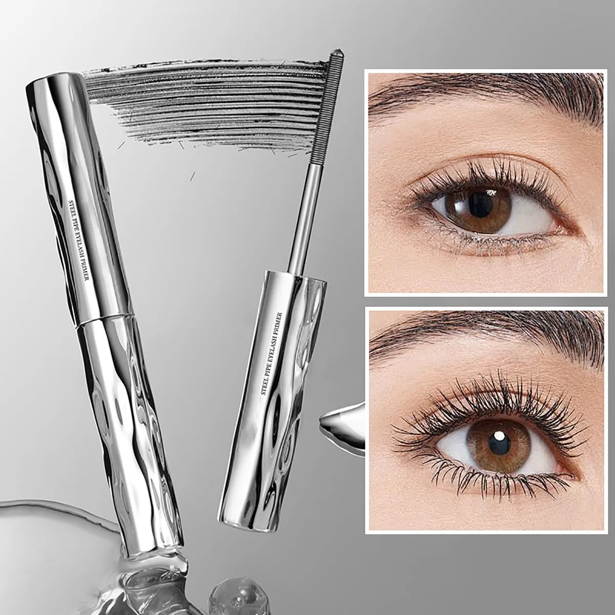 XIRUJNFD Steel Pipe Eyelash Primer, Iron Wand Mascara, 3D Curls, Waterproof, Long-Lasting, Precise Application (2 Pcs)