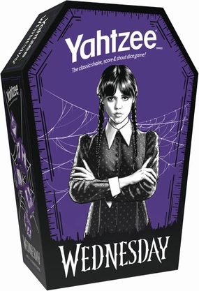 Yahtzee: Wednesday Dice Game, Collectible Flocked Interior Coffin Dice Cup, Classic Game Based on Addams Family Character Wednesday Addams, Officially Licensed Wednesday Game & Merchandise