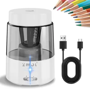 ZMOL Electric Pencil Sharpener, Automatic Pencil Sharpeners Kids, Battery Rechargeable Pencil Sharpeners for Colored Pencils, Auto Stop, Suitable for No.2(6-8mm), School/Home