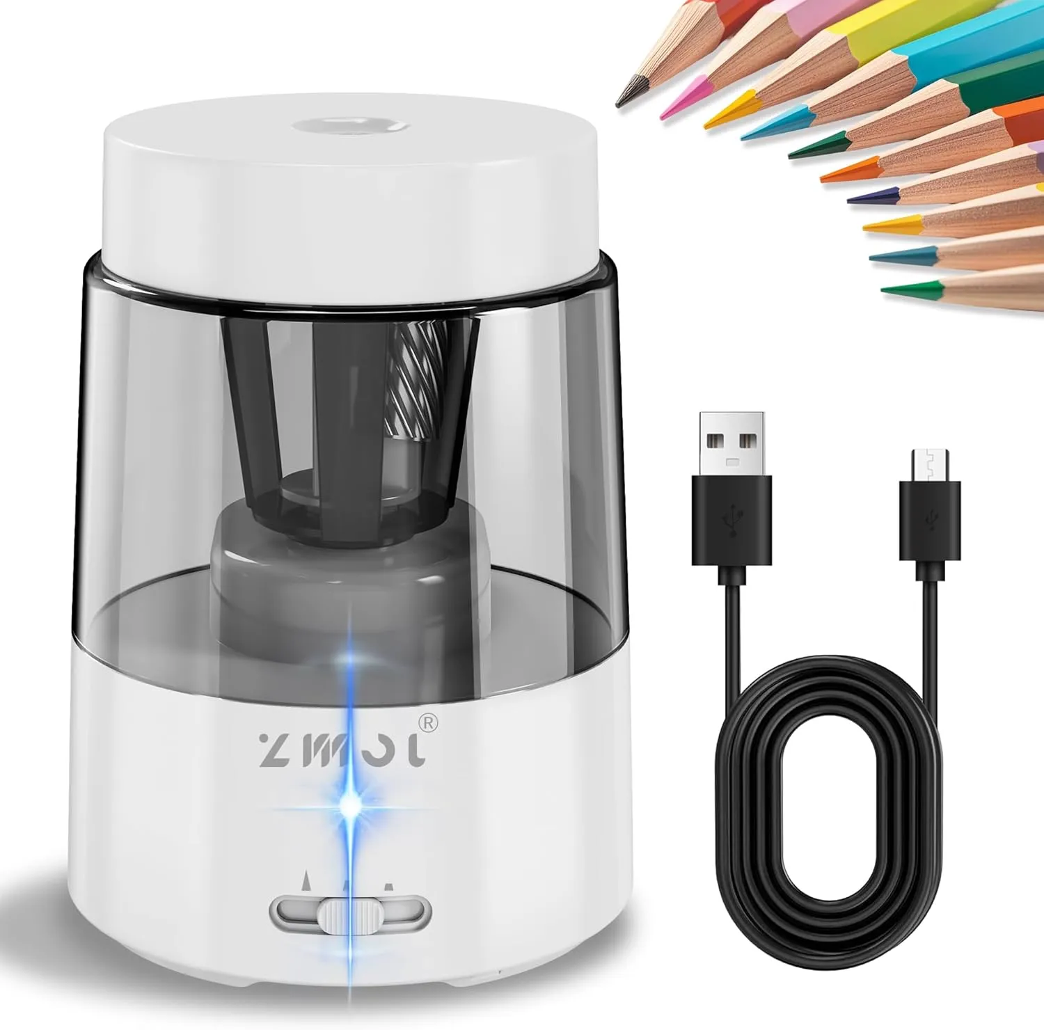 ZMOL Electric Pencil Sharpener, Automatic Pencil Sharpeners Kids, Battery Rechargeable Pencil Sharpeners for Colored Pencils, Auto Stop, Suitable for No.2(6-8mm), School/Home