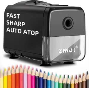 Zmol Electric Pencil Sharpener, Heavy Duty Pencil Sharpener for Colored Pencils, Auto Stop for UL Listed Professional Pencil Sharpener, Super Sharp & Fast, Pencil Sharpener Plug in for 6.5-8 mm No. 2