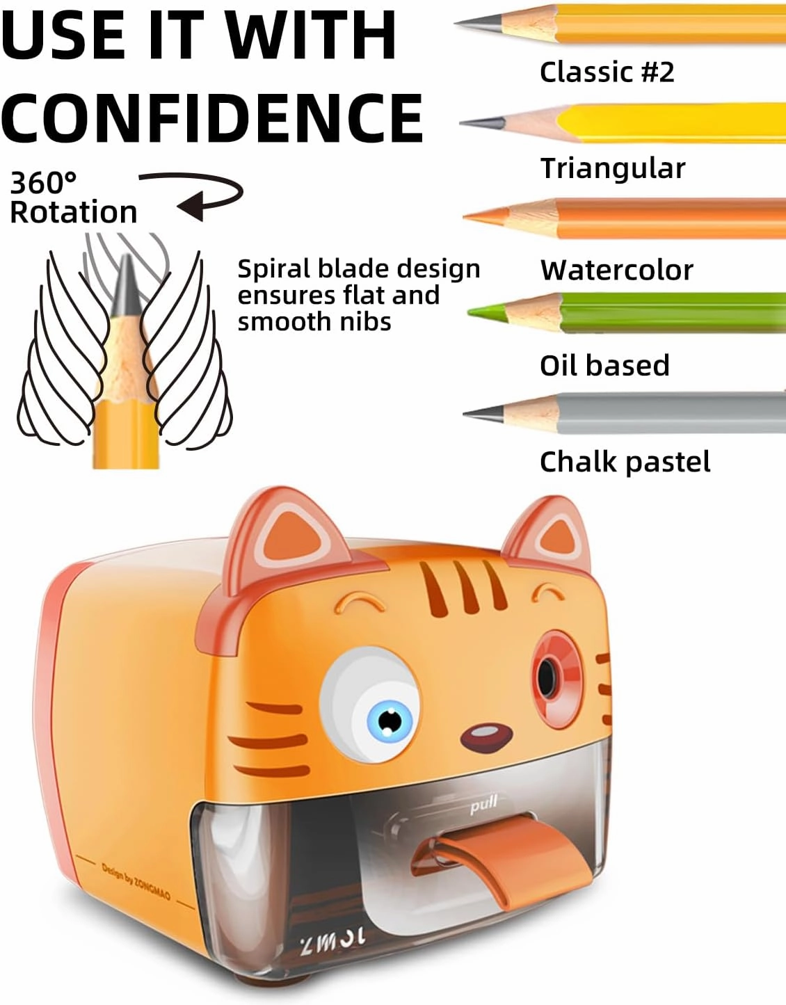 ZMOL Heavy Duty Sharpeners for Classroom，Cute Pencil Sharpener Plug in for Kids,Auto-Stop Pencil Sharpener for No.2 / Colored Pencil